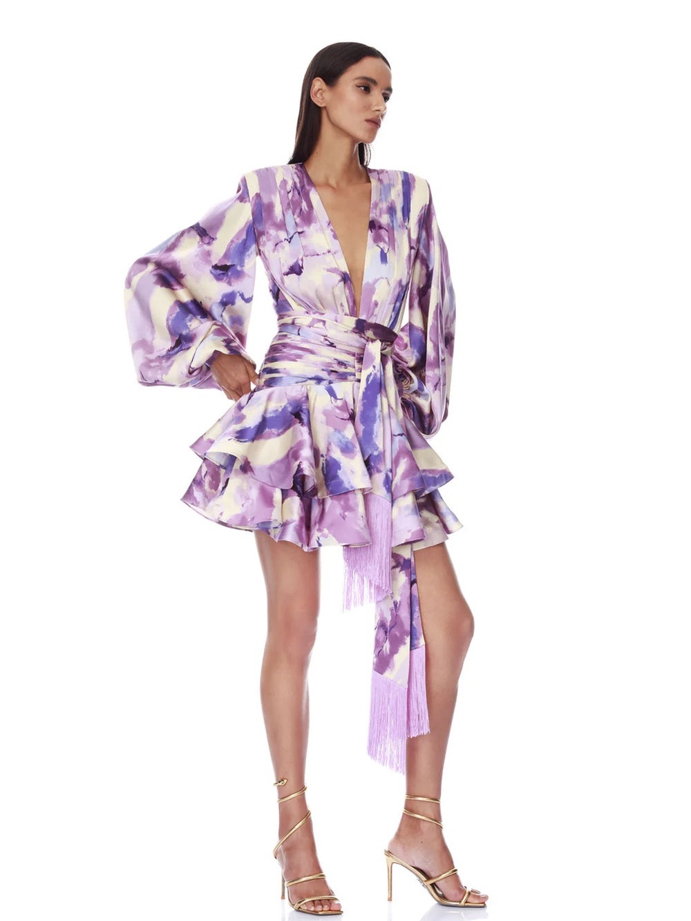 New Bronx and Banco Wisteria Bedouin Coastal Wrap Mini Dress in Purple Multi - Picture 2 of 16